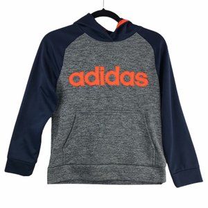 Adidas Boys Hoodie Medium 10-12 Gray Navy Orange Kangaroo Pocket Long Sleeve EUC